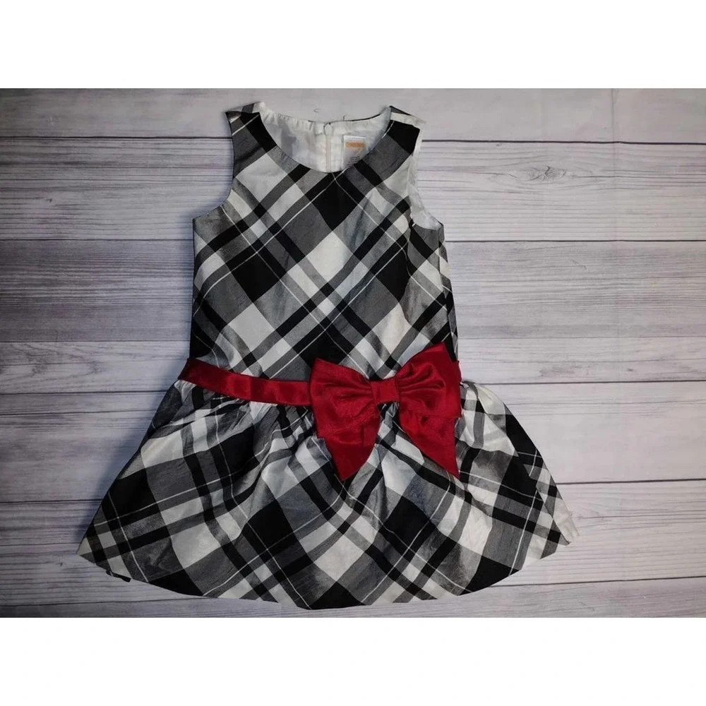 Gymboree Girls Plaid Dress Red‎ Bow Sleeveless Size 4 Holiday Special Occasion